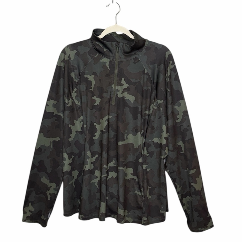 Tek Gear Workout Gear 1/4 Zip Pullover Thumbhole  Camo Long Sleeve Shirt 2X